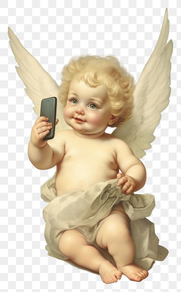 PNG A Cherub holding mobile phone portrait angel baby. AI generated Image by rawpixel.