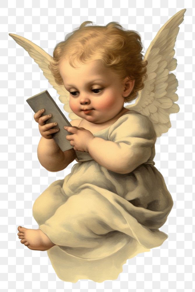 PNG A Cherub holding mobile phone angel baby representation. AI generated Image by rawpixel.
