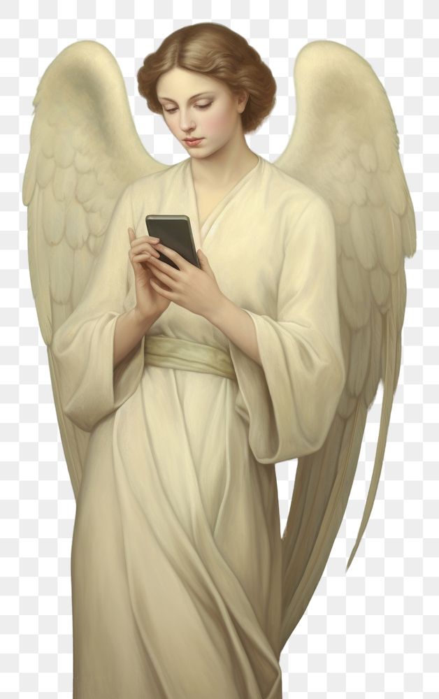 PNG Angel holding mobile phone adult spirituality architecture. AI generated Image by rawpixel.