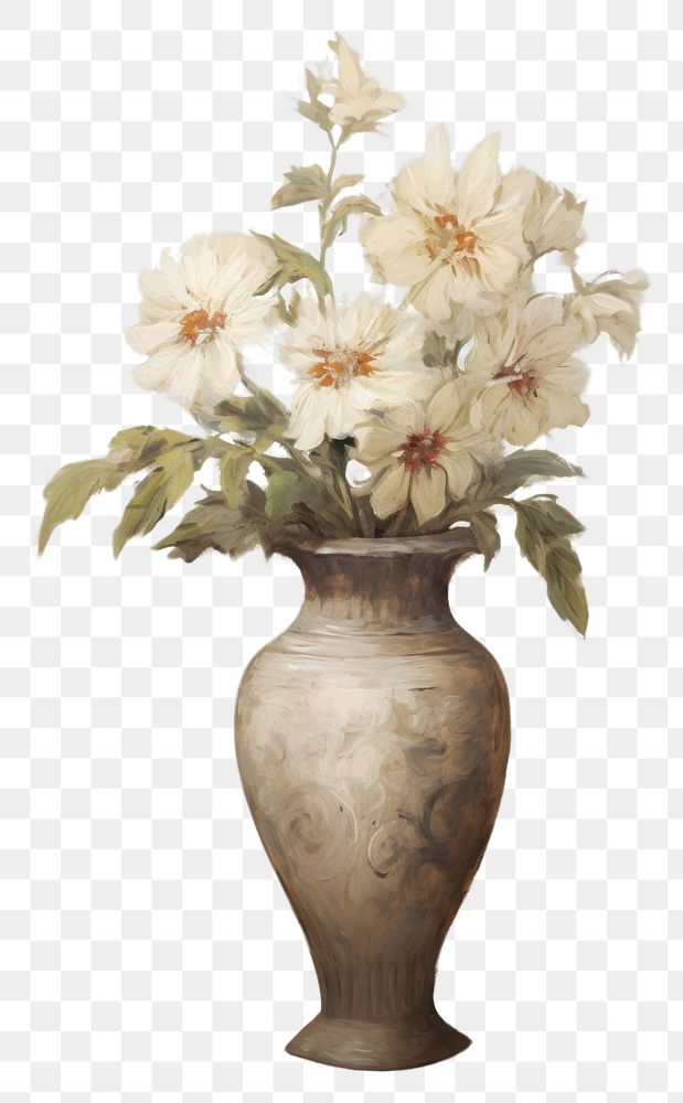 PNG Flower in a vase painting art plant. AI generated Image by rawpixel.