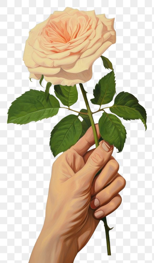 PNG Hand holding a rose painting flower plant. AI generated Image by rawpixel.