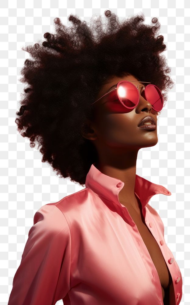 PNG  A black women wear fashionable pink sunglasses portrait adult photo. AI generated Image by rawpixel.