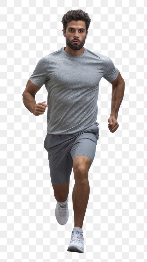 PNG  Man running in sports outfit footwear jogging shorts. AI generated Image by rawpixel.