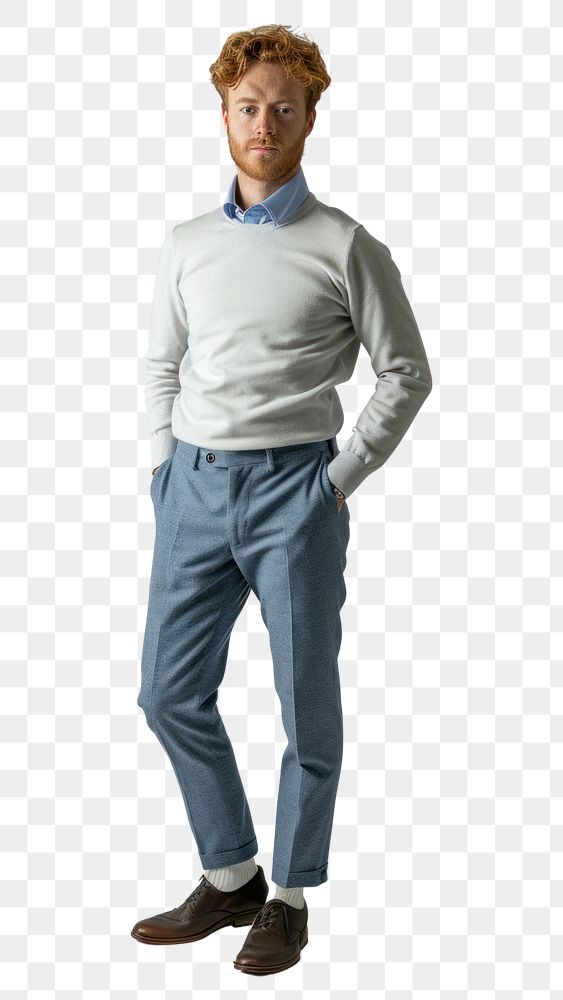 PNG  Blue trousers and sweater fashion denim adult. AI generated Image by rawpixel.