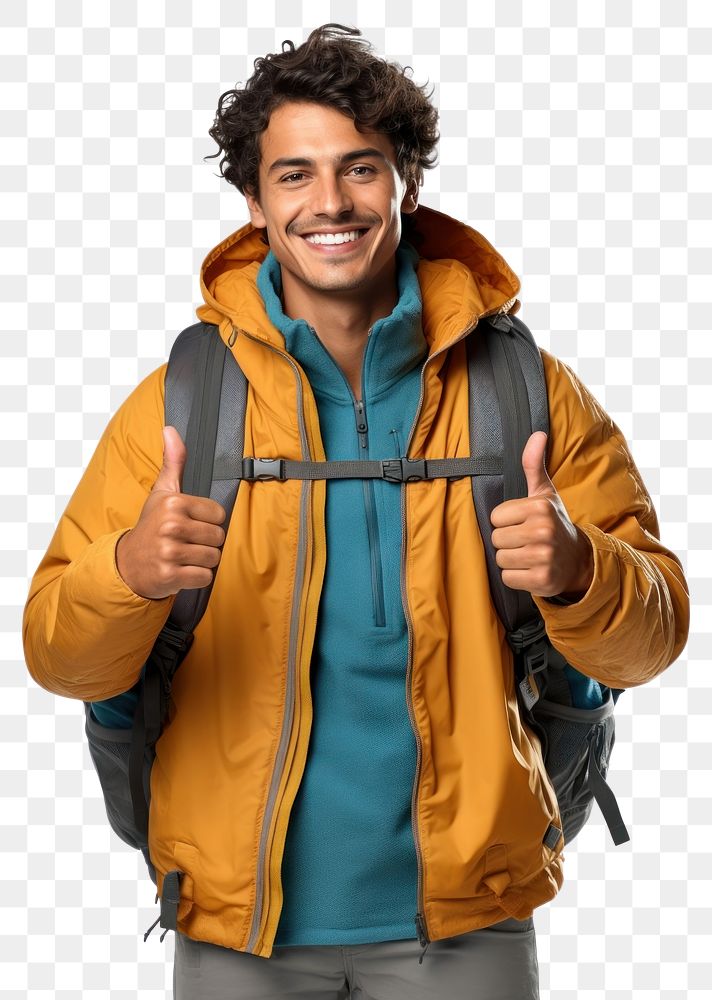 PNG Mexican man showing thumb up backpack clothing jacket