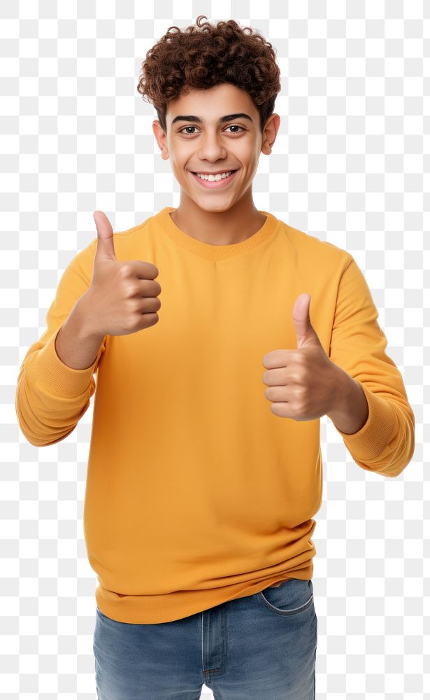PNG Mexican teen showing thumb up clothing t-shirt smile. AI generated Image by rawpixel.