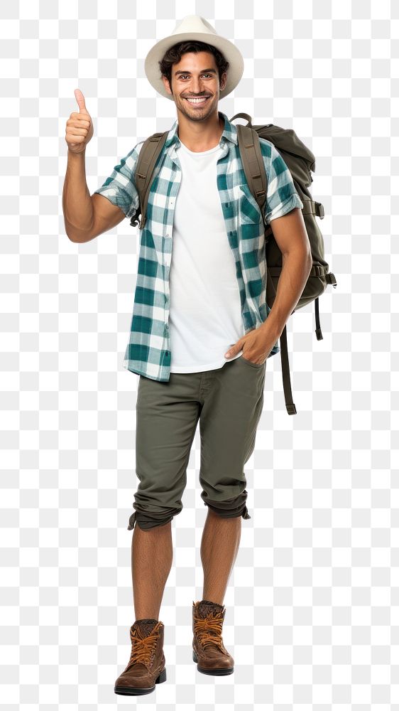 PNG Mexican traveler showing thumb up backpack footwear clothing. AI generated Image by rawpixel.
