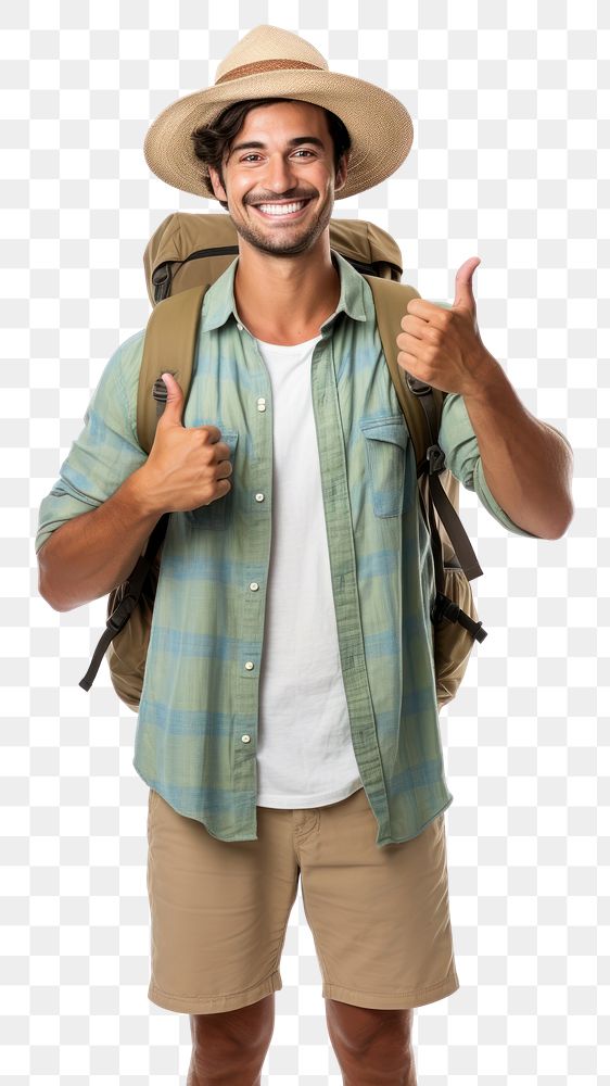 PNG Brazilian traveler showing thumb up clothing shorts adult. AI generated Image by rawpixel.