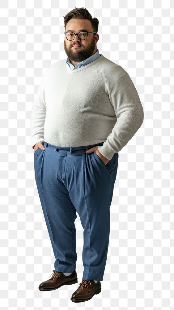 PNG  Blue trousers and sweater standing fashion adult. AI generated Image by rawpixel.