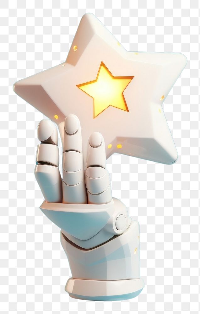 PNG 3d robot hand holding a cute star shape technology representation illuminated. AI generated Image by rawpixel.