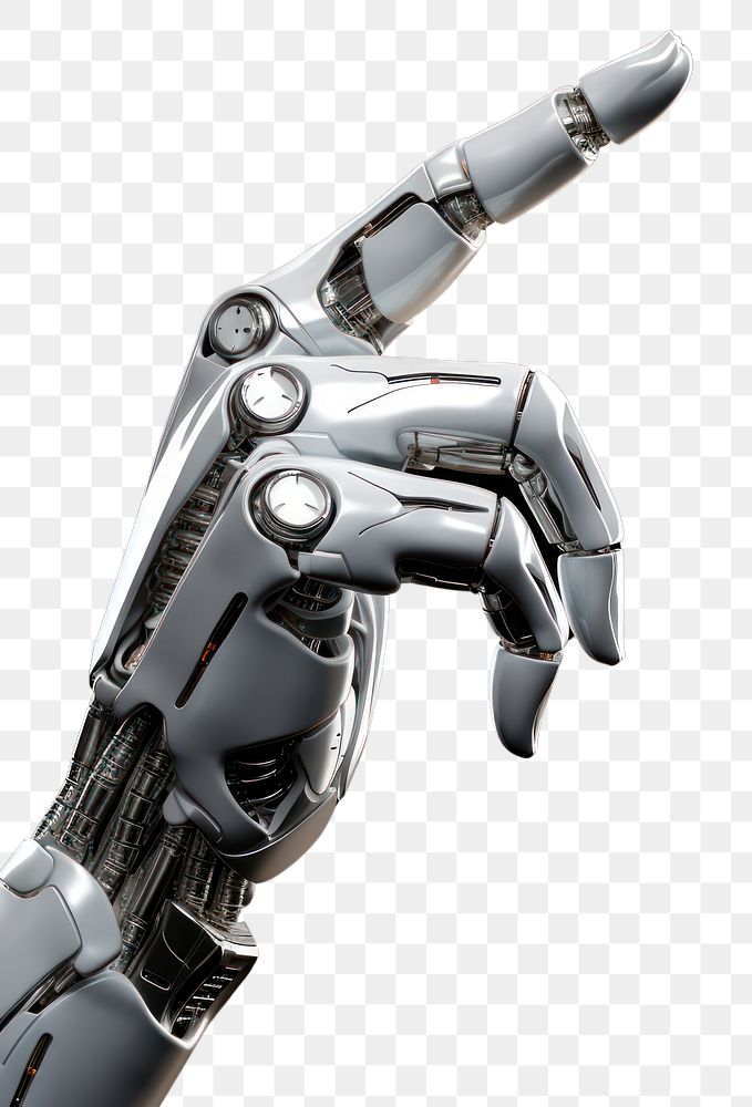 PNG 3d robot hand pointing technology silver metal. AI generated Image by rawpixel.
