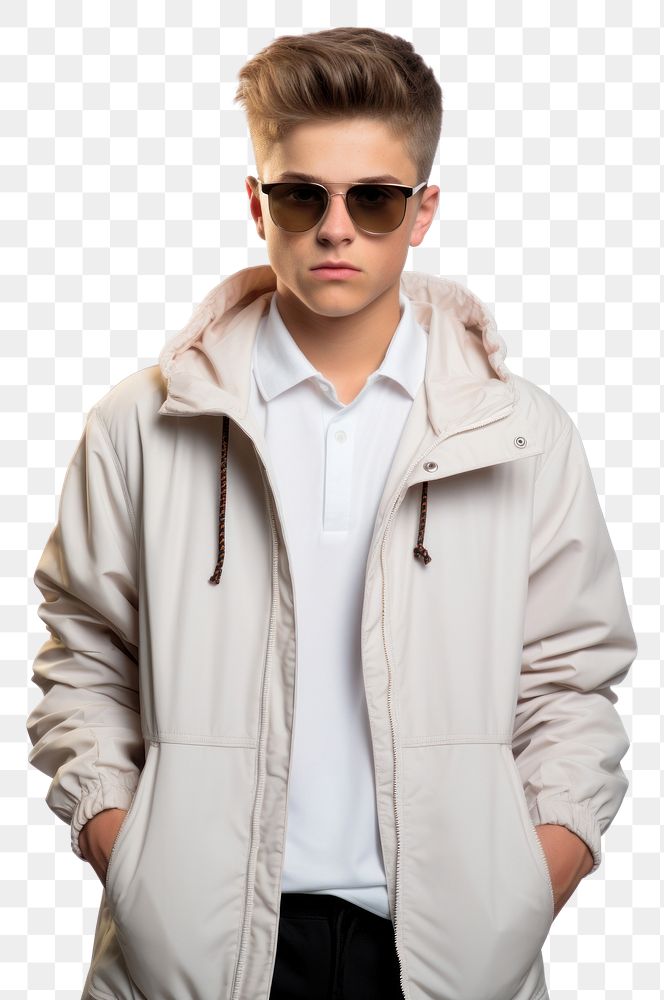PNG A man in the outfit is wearing a jacket with sunglasses sweatshirt overcoat fashion. AI generated Image by rawpixel.