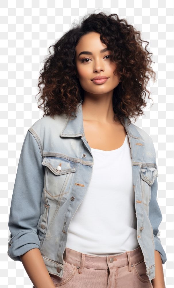 PNG Woman in the outfit is wearing a jean jacket fashion jeans adult. AI generated Image by rawpixel.