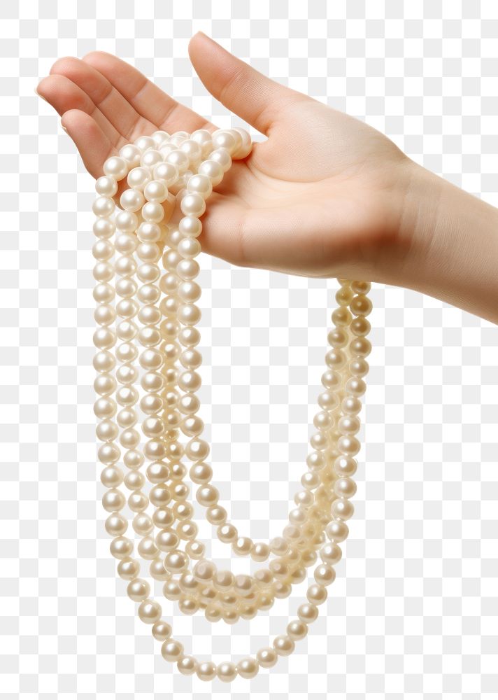 PNG Hand holding pearl necklace jewelry white bead. AI generated Image by rawpixel.