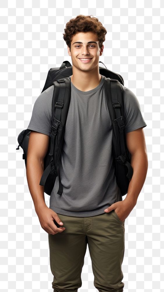 PNG Brazilian student backpack smile white background. AI generated Image by rawpixel.
