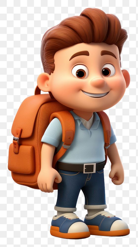 PNG  A boy backpack cartoon white background happiness. AI generated Image by rawpixel.
