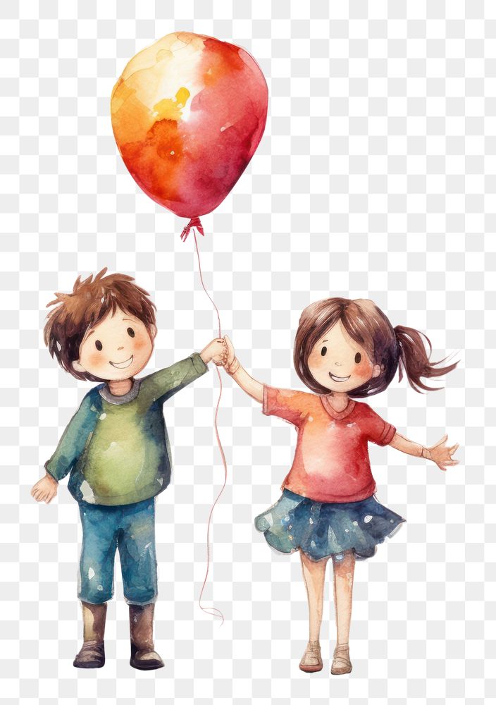 PNG  Two children give flower balloon white background togetherness. AI generated Image by rawpixel.