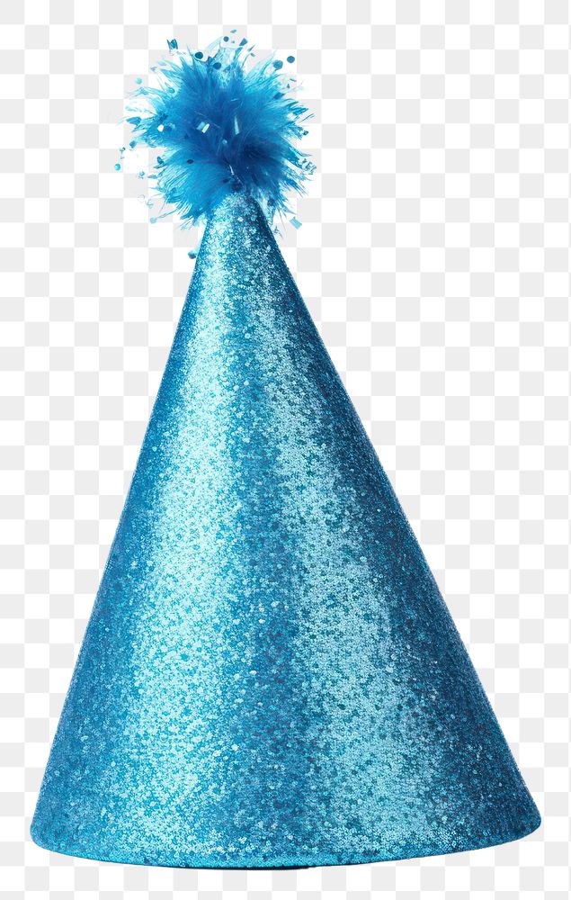 PNG Realistic blue glitter party hat with pompon on top white background celebration anniversary. AI generated Image by…