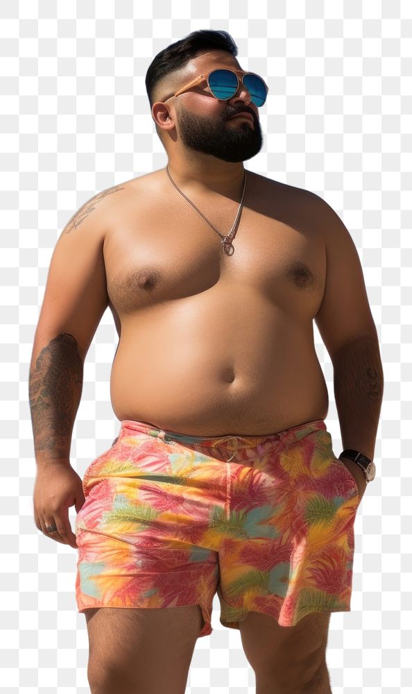 PNG Fat Latino man walking on the beach swimming vacation fashion. AI generated Image by rawpixel.