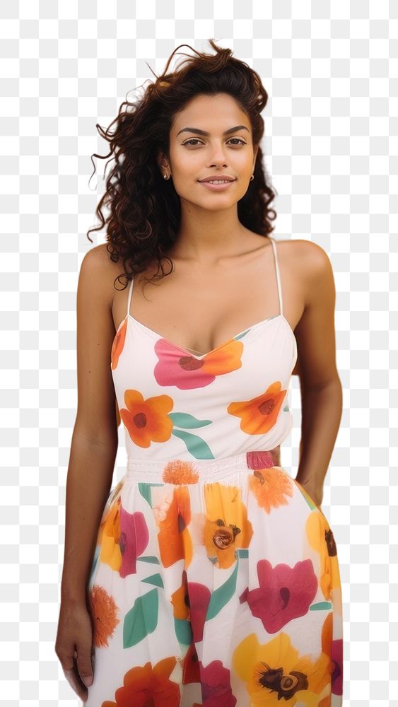 PNG Latina woman in a sundress standing in front of a colorful wall fashion portrait adult. AI generated Image by rawpixel.