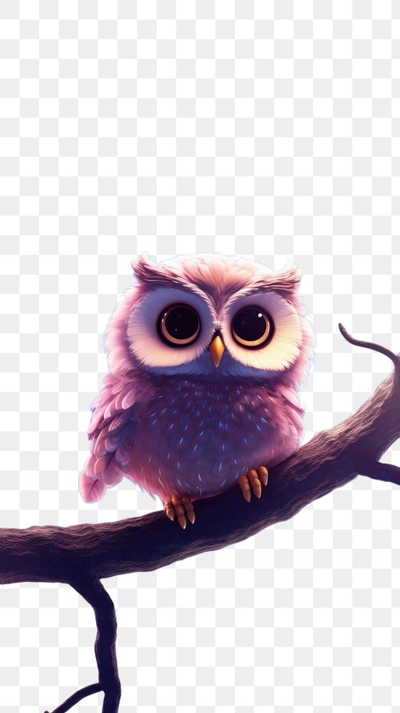 PNG Owl standing on a branch in pastel forest cartoon animal bird. AI generated Image by rawpixel.