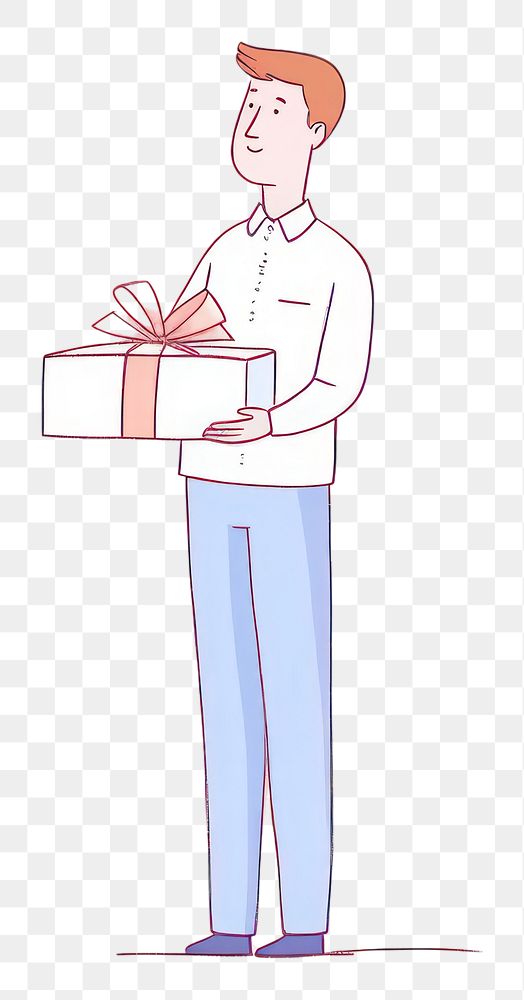 PNG Man holding gift box cartoon drawing sketch. AI generated Image by rawpixel.