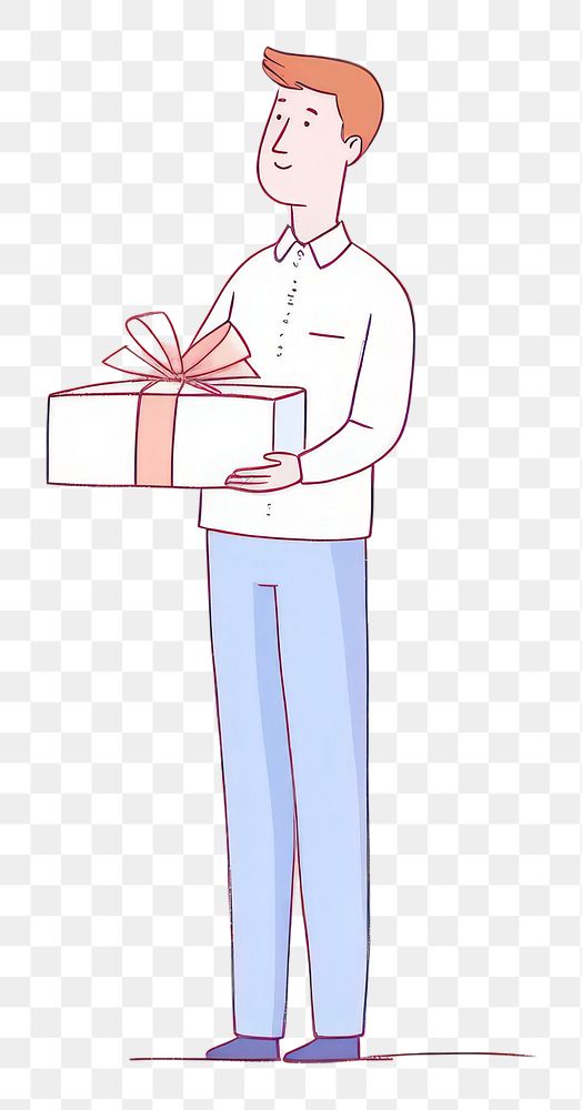 PNG Man holding gift box cartoon drawing sketch. 