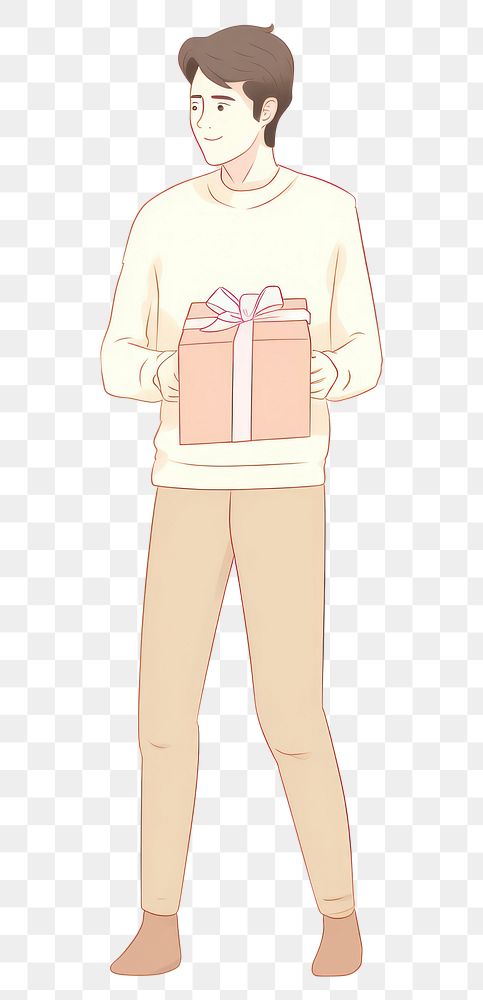 PNG Man holding gift box cartoon celebration cardboard. AI generated Image by rawpixel.
