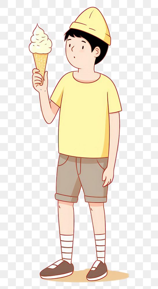 PNG Boy golding ice cream cartoon happiness standing. AI generated Image by rawpixel.