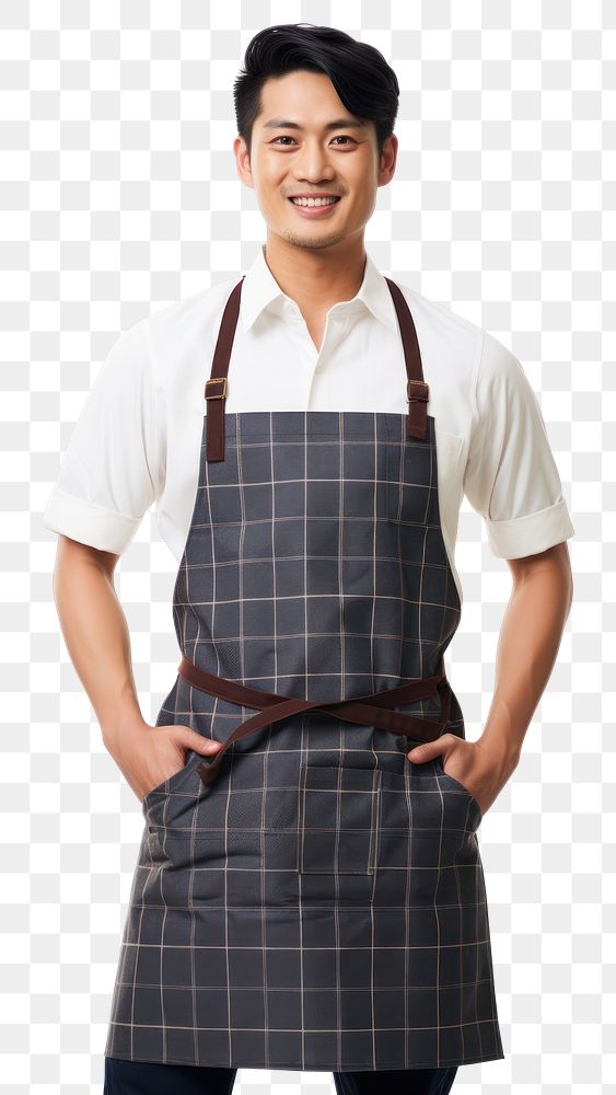 PNG  Asian man in an apron adult happiness standing. AI generated Image by rawpixel.