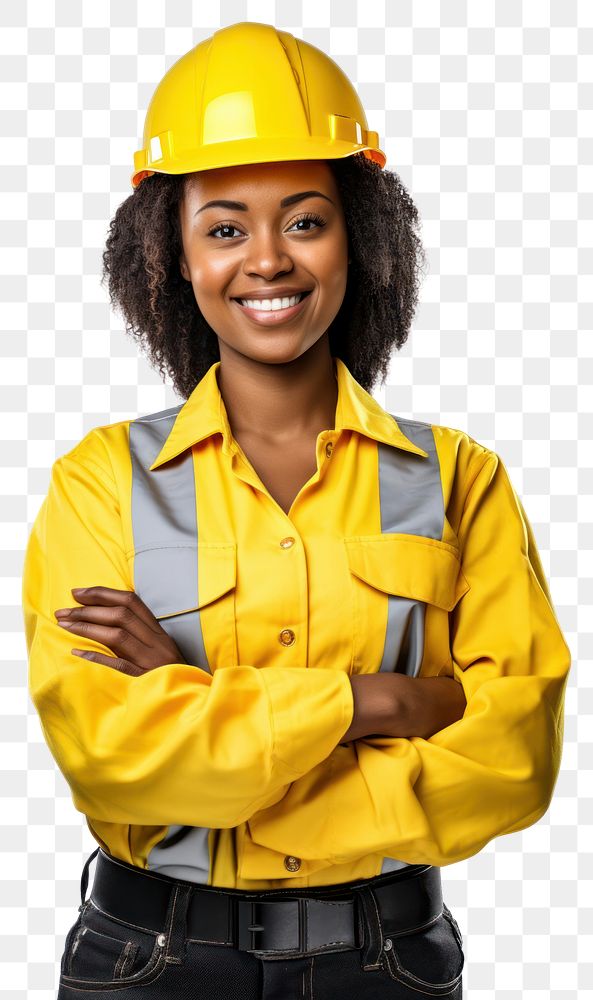PNG  Black female construction worker portrait hardhat helmet. AI generated Image by rawpixel.