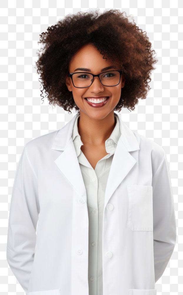 PNG  Black female scientist portrait glasses adult. AI generated Image by rawpixel.