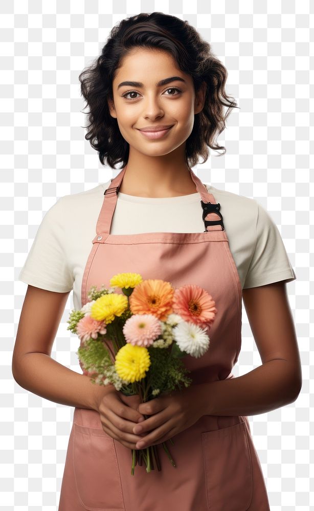 PNG  Hispanic female florist flower apron adult. AI generated Image by rawpixel.