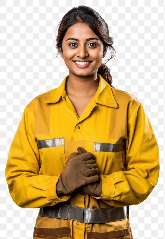 PNG  Indian female carpenter portrait smile happy. AI generated Image by rawpixel.