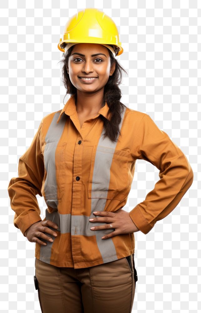 PNG  Indian female carpenter portrait hardhat helmet. AI generated Image by rawpixel.