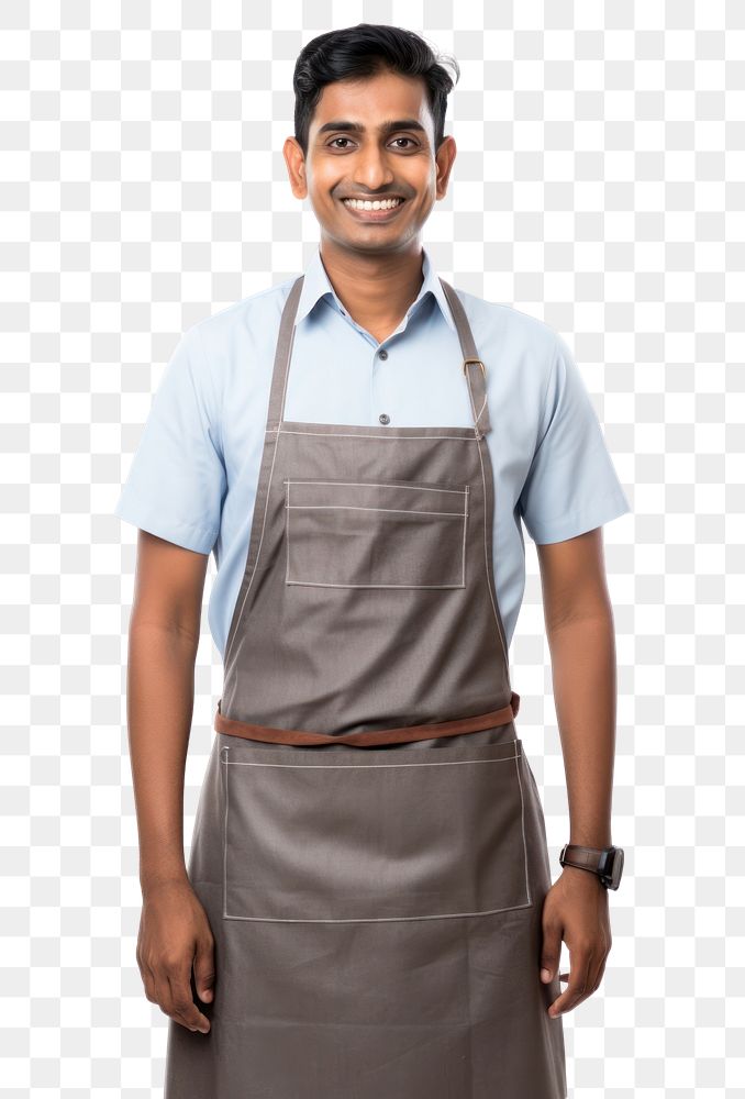 PNG  Indian man in an apron adult happiness standing. AI generated Image by rawpixel.