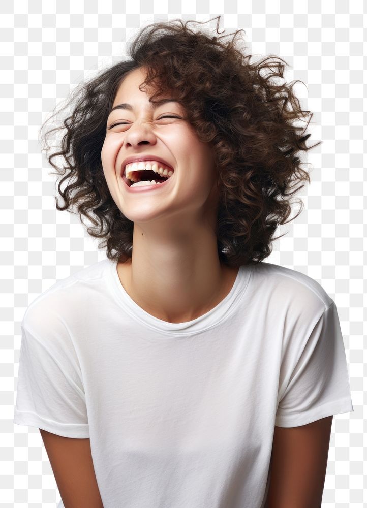 PNG  Laughing woman portrait adult white. AI generated Image by rawpixel.