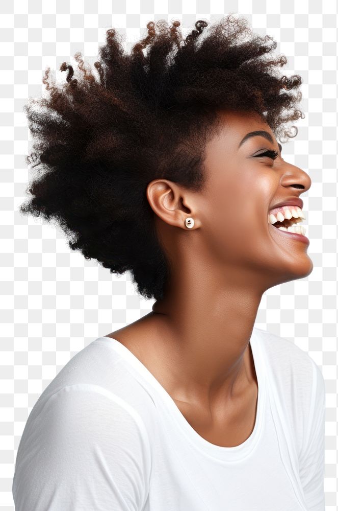 PNG  Laughing woman portrait adult white background