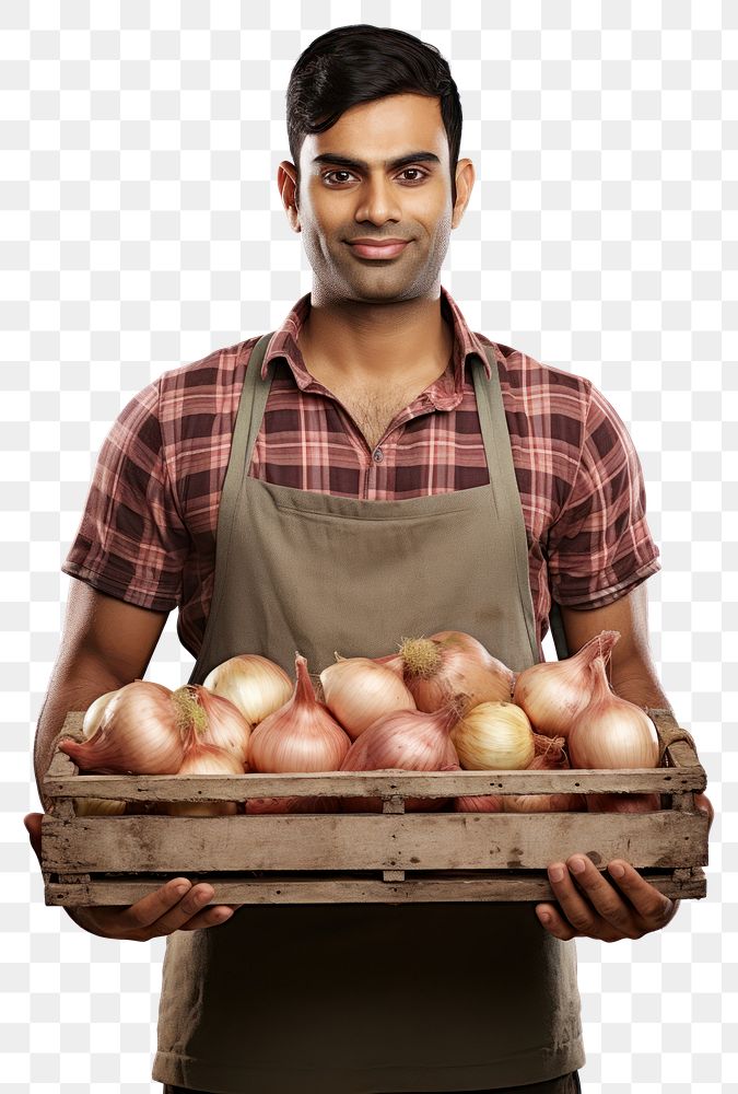 PNG  Male farmer holding onion crate vegetable adult food. AI generated Image by rawpixel.