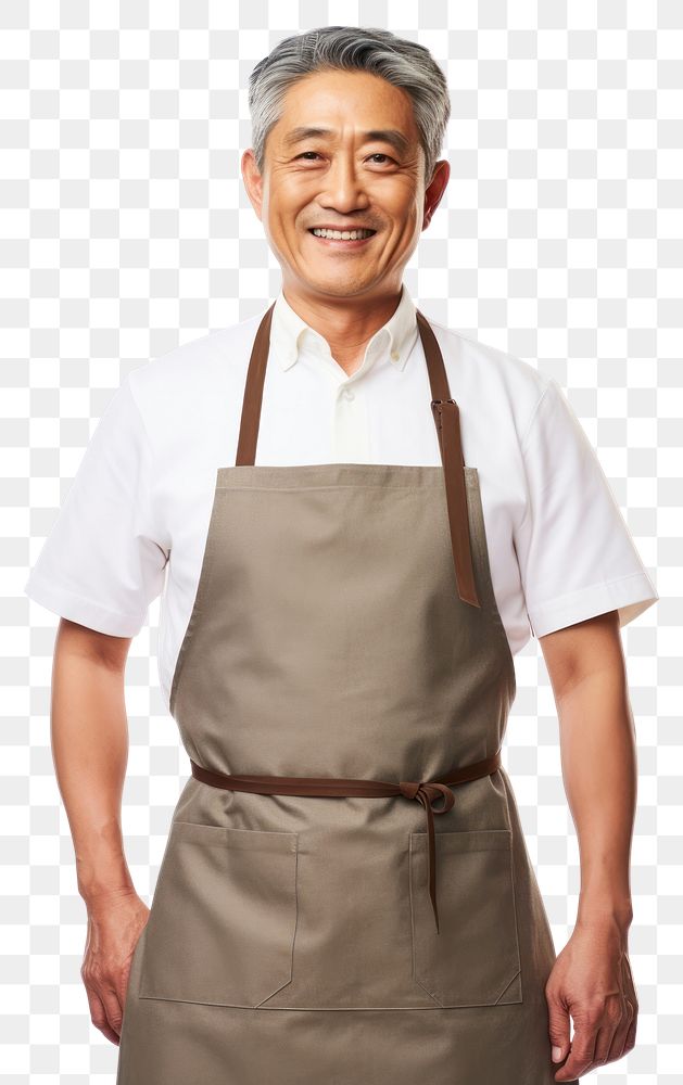 PNG  Asian man in an apron happiness headwear standing. AI generated Image by rawpixel.