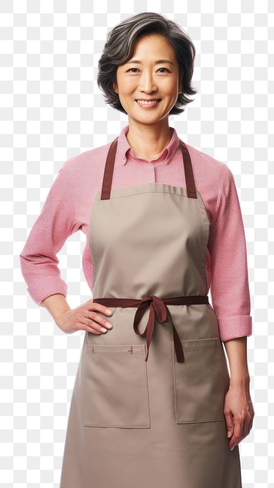 PNG  Asian woman in an apron adult outerwear happiness. AI generated Image by rawpixel.