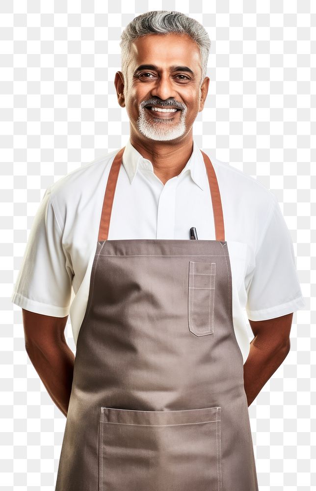 PNG  Indian man in an apron adult happiness portrait. AI generated Image by rawpixel.