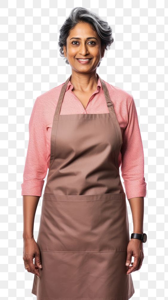 PNG  Indian woman in an apron adult outerwear hairstyle. AI generated Image by rawpixel.