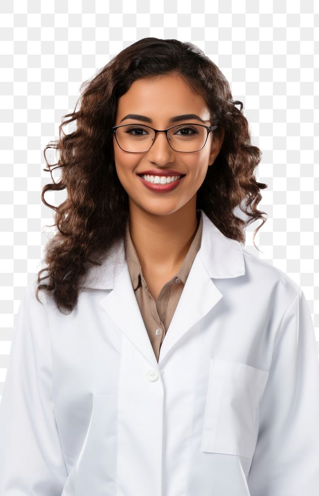 PNG  Mexican female scientist portrait glasses adult. AI generated Image by rawpixel.
