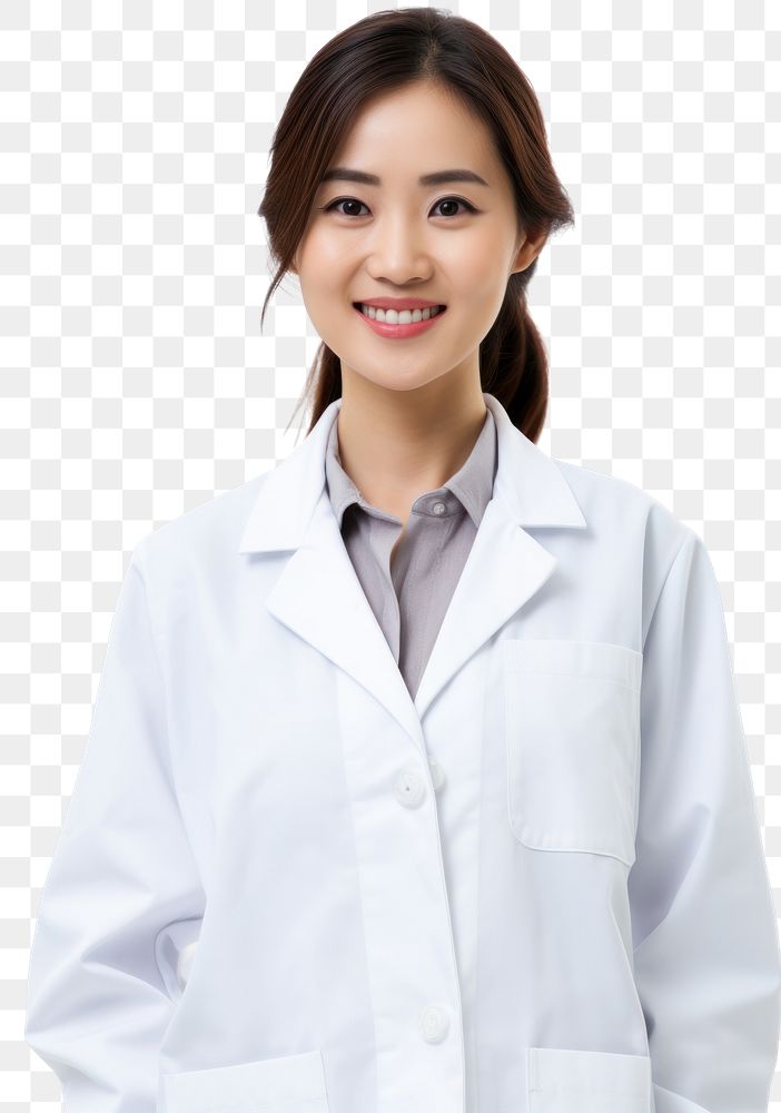 PNG  South east asian female scientist portrait coat white background. AI generated Image by rawpixel.