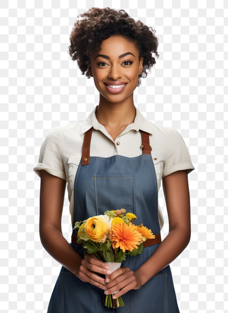 PNG  Dark skinned female florist flower adult plant. AI generated Image by rawpixel.