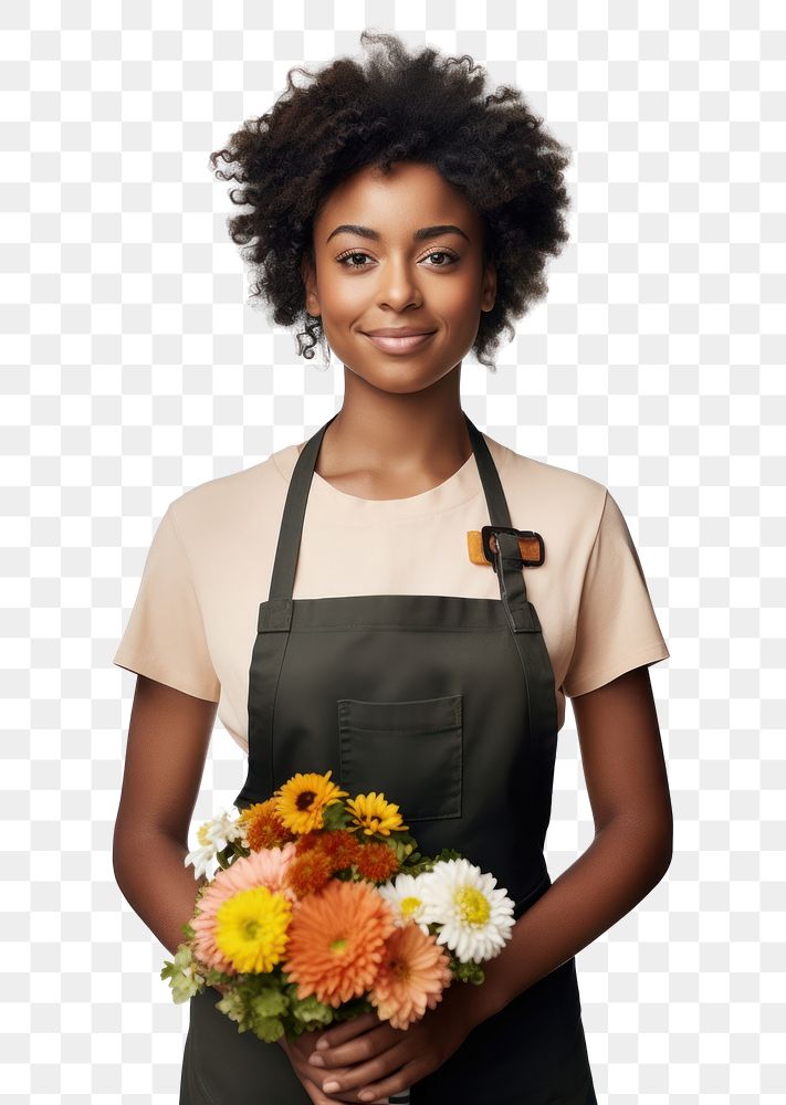PNG  Dark skinned female florist flower adult plant. AI generated Image by rawpixel.