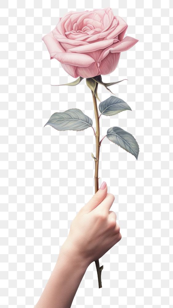 PNG  Woman hand holding roses flower plant white background. AI generated Image by rawpixel.