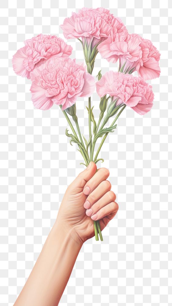 PNG  Teenage girl hand holding carnations flower plant adult