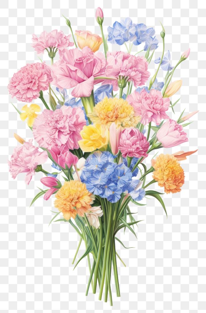 PNG  Bouquet of pastel tulips and carnations flower plant art